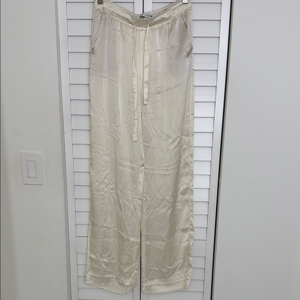 Zara Ivory Satin Trousers